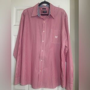 Chaps Red and White Striped Button Down Shirt